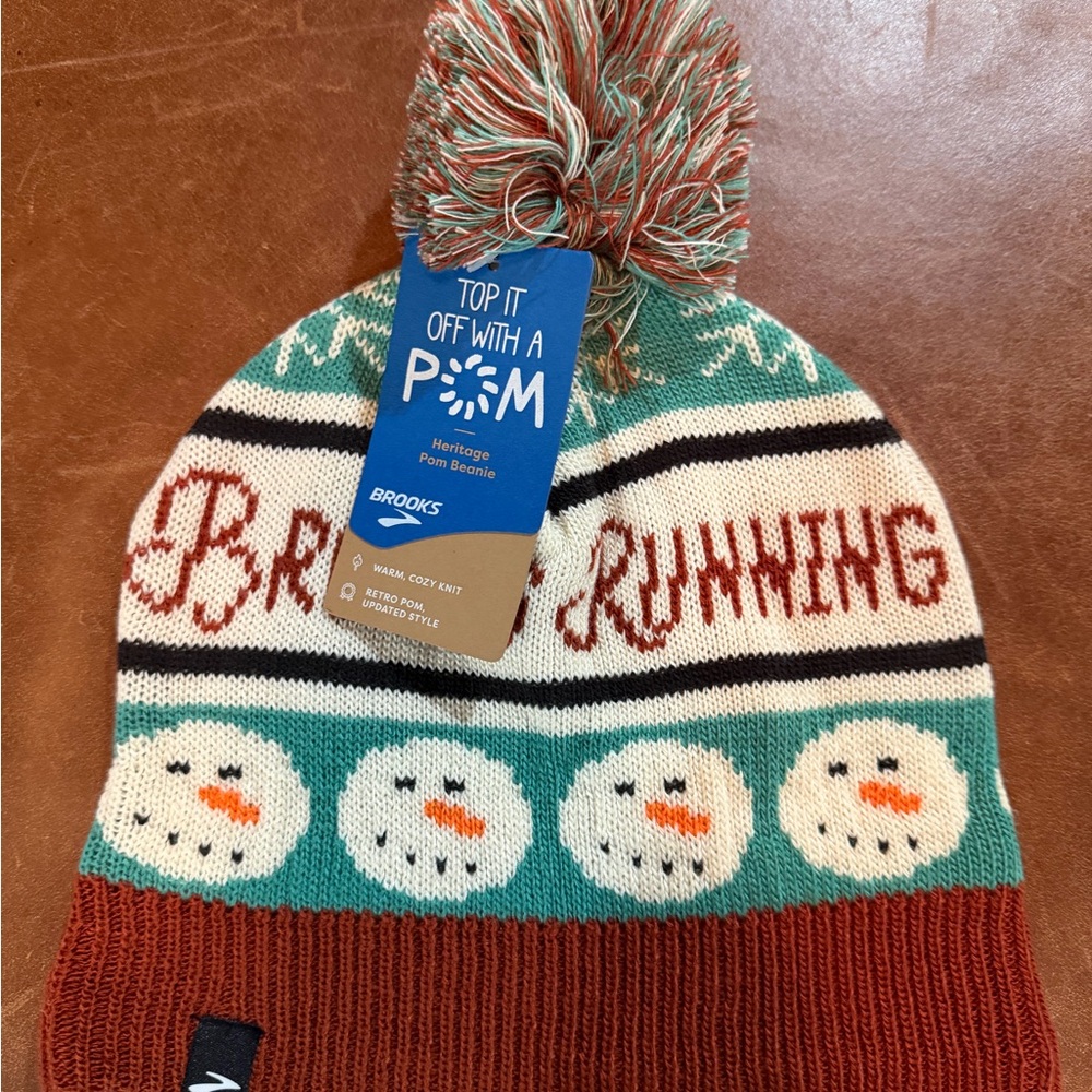 Brooks Kids' Snowman Pom Beanie - Brown and Green